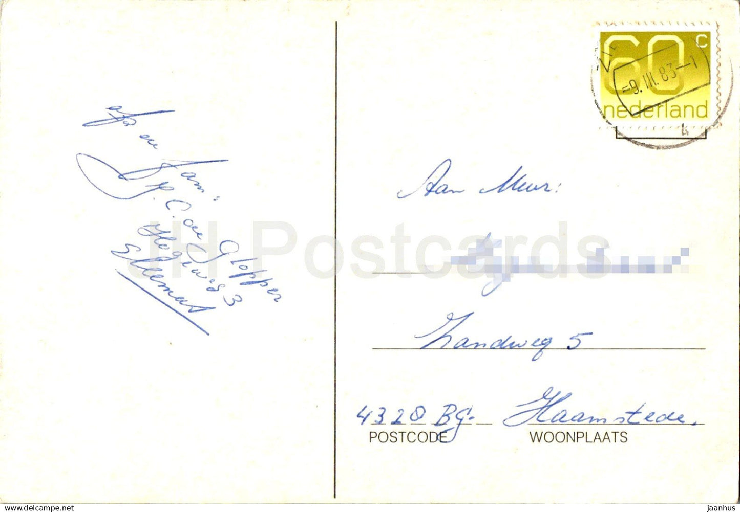 Birthday Greeting Card - Yellow Roses and red flowers - 22-2 - 1983 - Netherlands - used