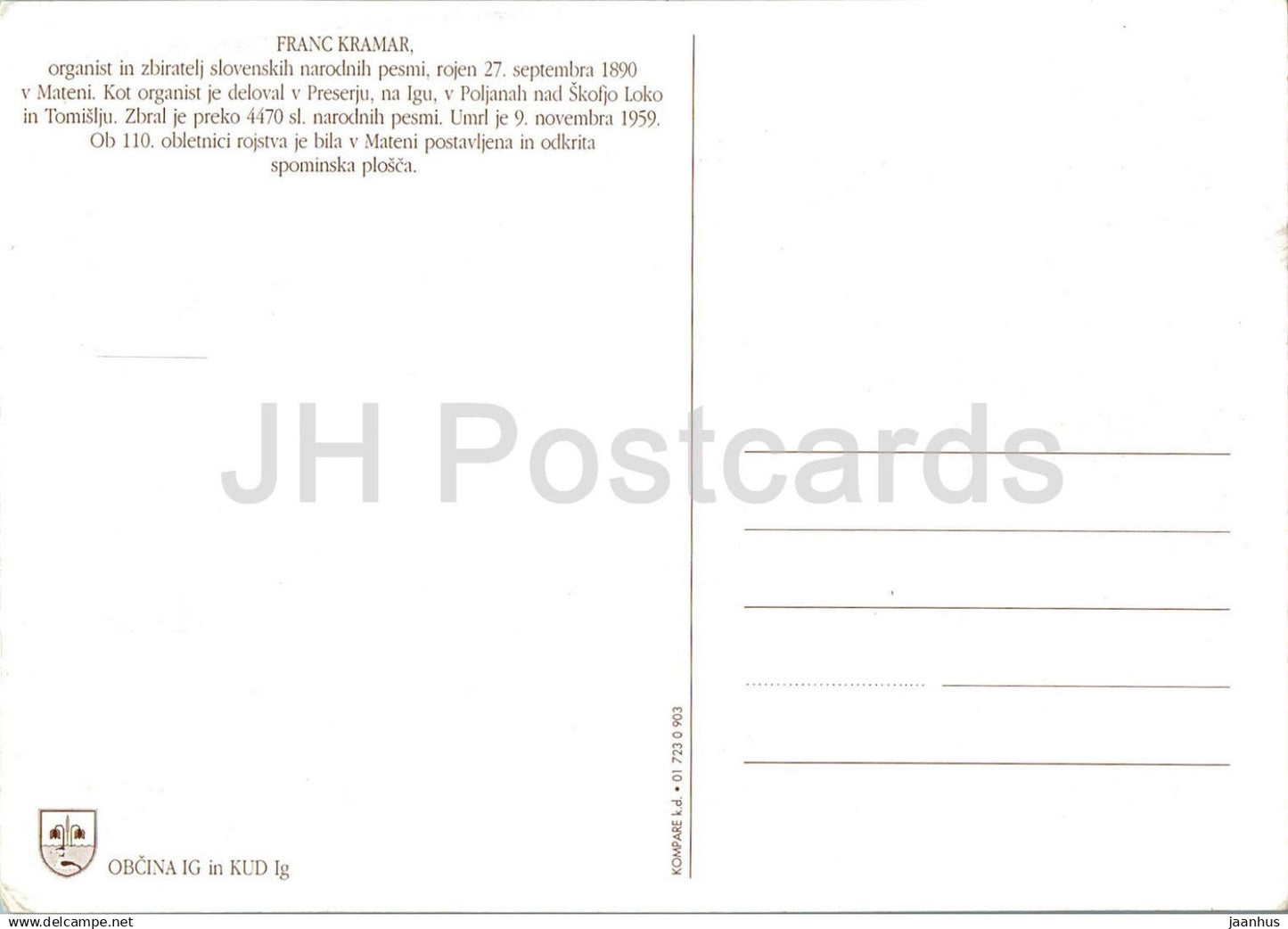 Slovenian composer Franc Kramar - Sheet music - famous people - Slovenia - unused