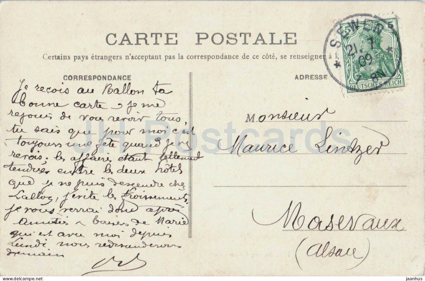 Ballon d’Alsace - Grand Hotel du Sommet - Les Vosges Illustrees - old postcard - 1909 - France - used