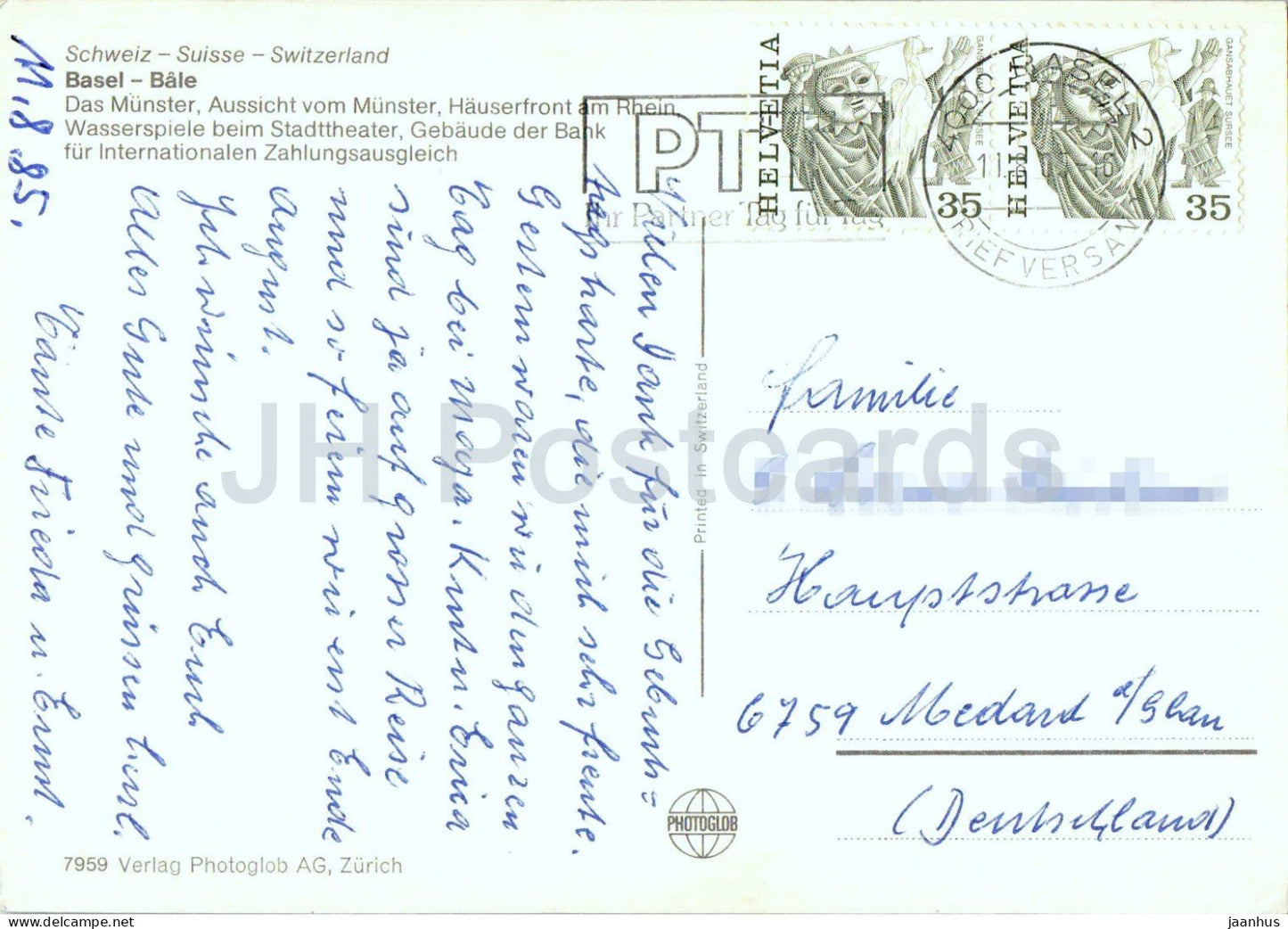 Basel - Basle - cathedral - Rhine river - city views - fountain - multiview - 46760 - 1985 - Switzerland - used