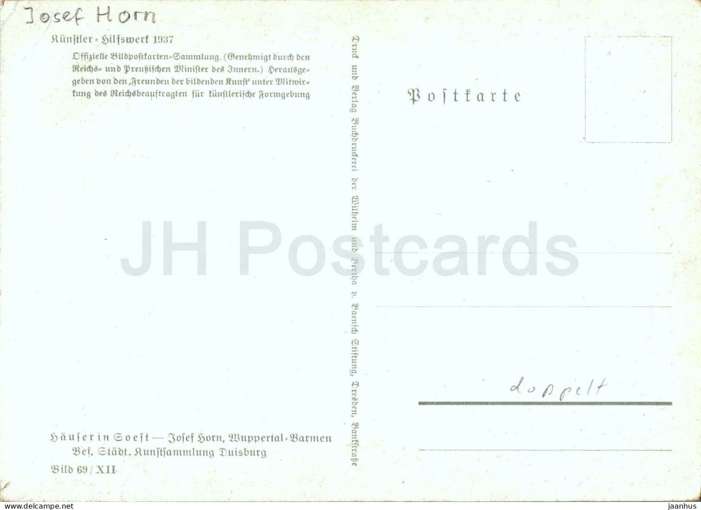 painting by Josef Horn - Houses in Soest - Hauser in Soest - German art - old postcard - 1937 - Germany - unused