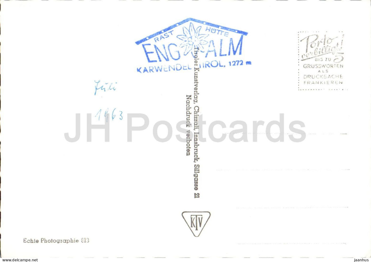 Im Karwendel - Tirol - Multiansicht - Alpenlandschaft - Hütte - Berg - Blumen - 813 - alte Postkarte - Österreich - ungebraucht