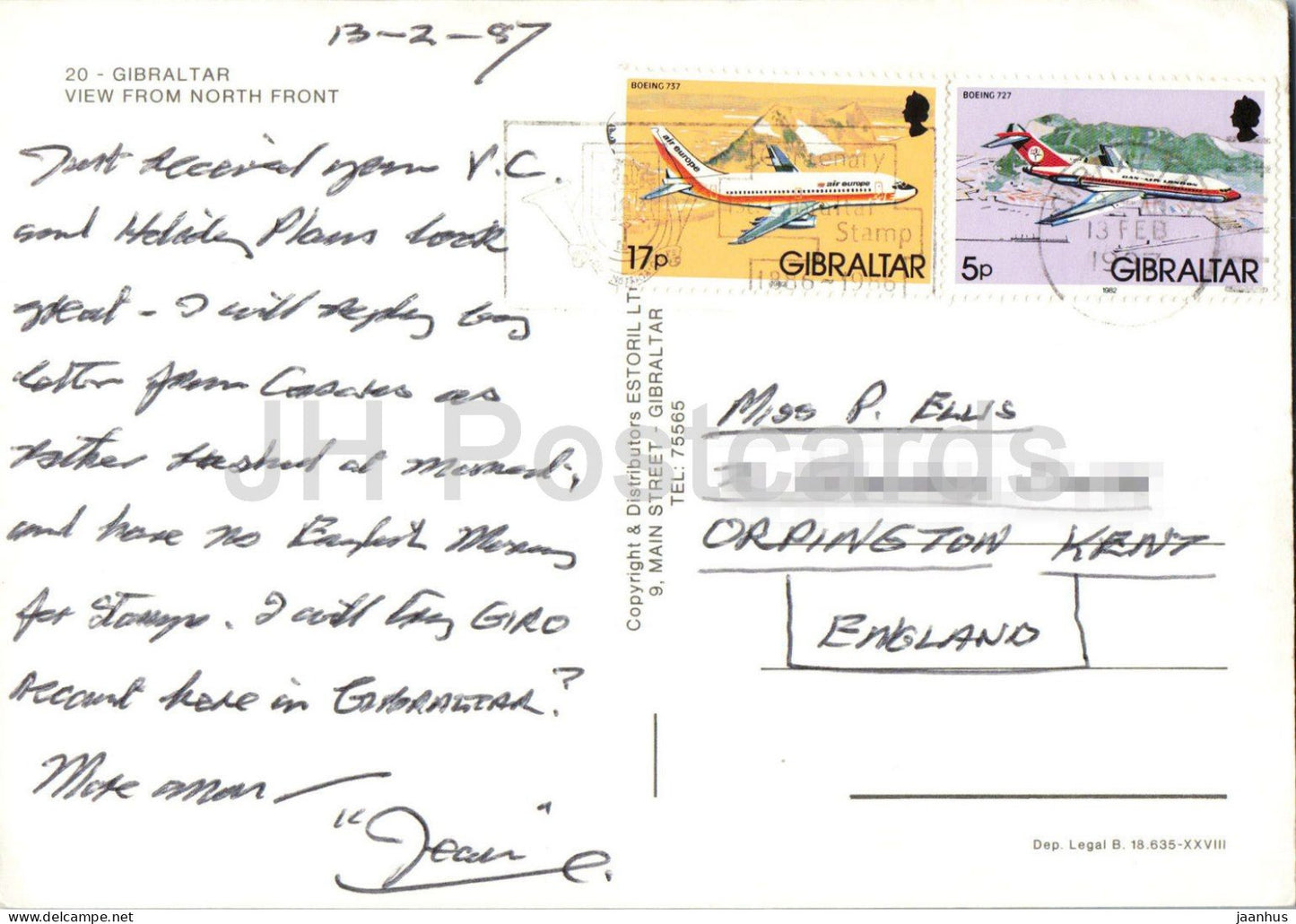 Gibraltar Blick vom Nordufer - Flugzeug - militärisch - Bomber - 20 - 1987 - Gibraltar - gebraucht