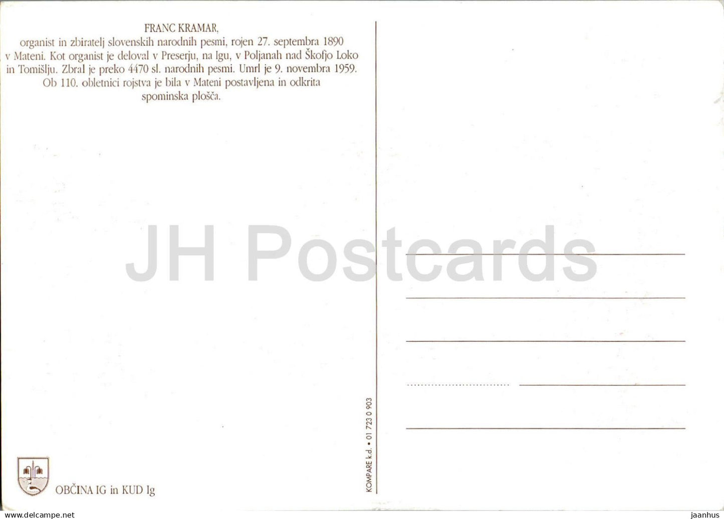 Slowenischer Komponist Franc Kramar - Haus - berühmte Persönlichkeiten - Slowenien - unbenutzt