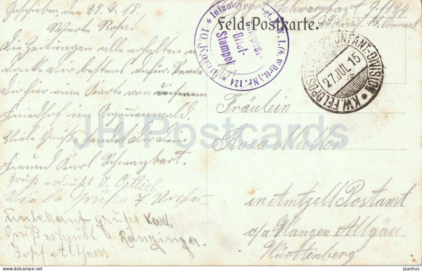 Waldfriedhof des Inf.-Rgrs. 124 in den Argonnen - Cimetière de guerre - Première Guerre mondiale - Feldpost - carte postale ancienne - 1915 - France - utilisé