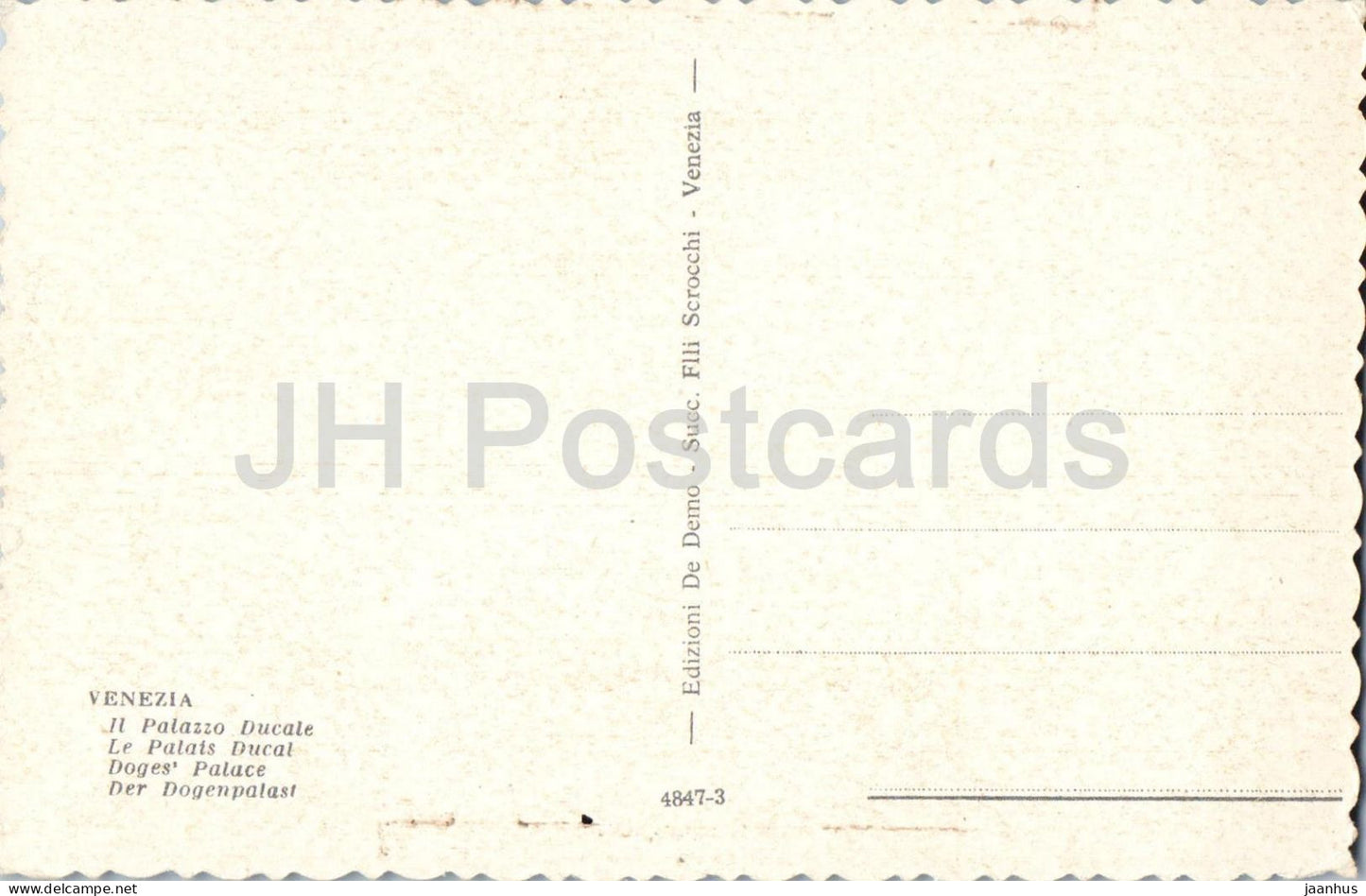 Venezia - Venice - Il Palazzo Ducale - Doge’s Palace - square - 4847-3 - old postcard - Italy - unused