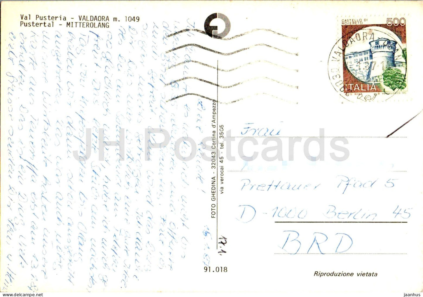 Valdaora - Olang - Val Pusteria - Pustertal - Mitterolang - montagnes - Alpes - 91018 - 1987 - Italie - utilisé
