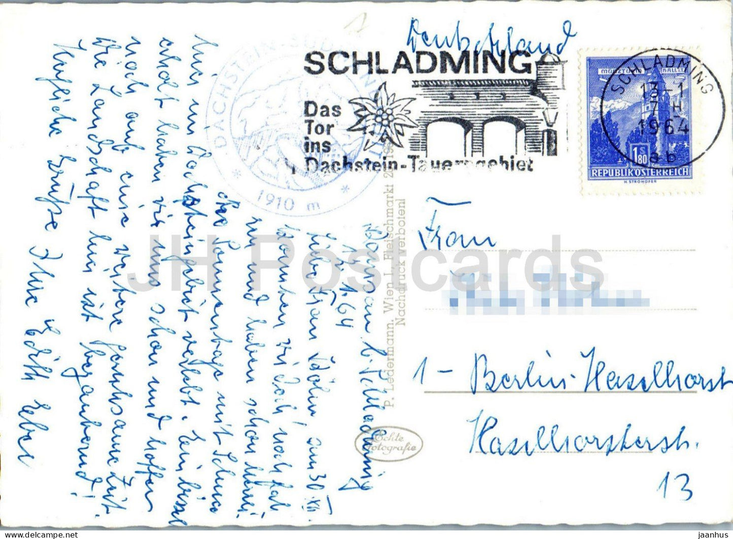 Sudwandhutte gegen Dachsteinsudwande - mountain hut - alpine landscape - Alps - 43023 - 1964 - Austria - used