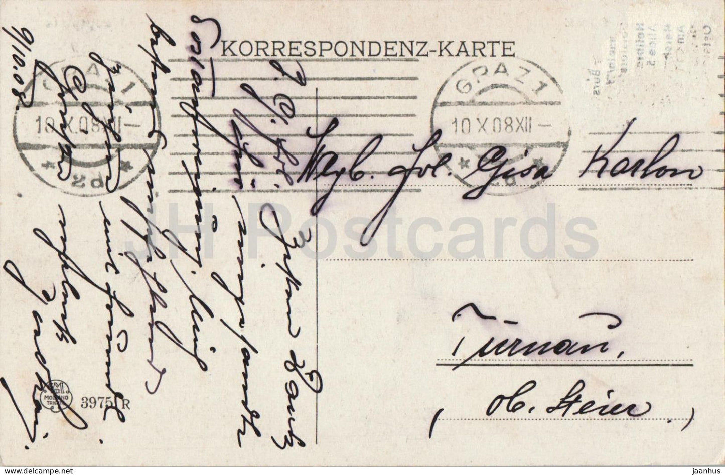 Graz Hauptplatz - Main Square Graz - marché - tour de l'horloge - vue sur la ville - 3975 - carte postale ancienne - 1908 - Autriche - utilisé