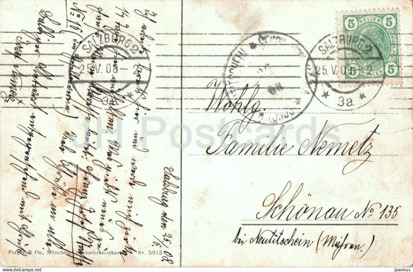 Salzburg vom Kapuzinerberg - 5913 - old postcard - 1908 - Austria - used