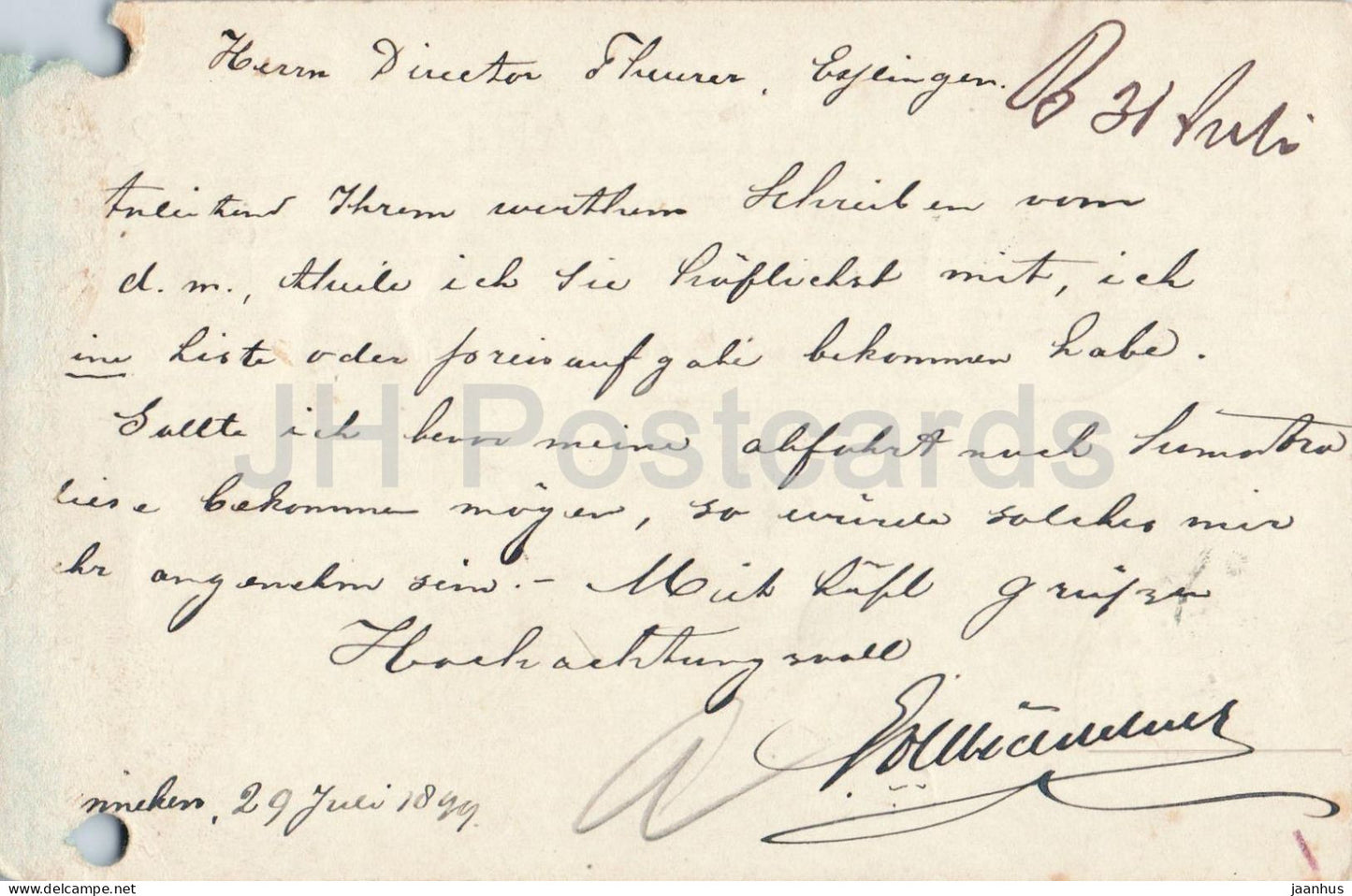 From Breda to Maschinenfabrik Esslingen Correspondence card - old postcard - 1899 - Netherlands to Germany - used