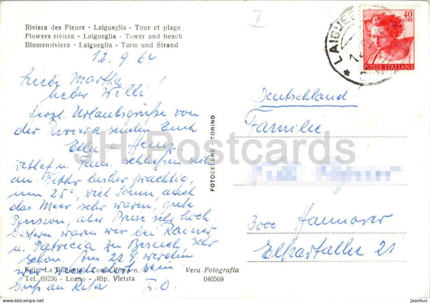 Riviera dei Fiori - Laigueglia - Il Torrione e spiaggia - Tower and beach - boat - beach - 1964 - Italy - used