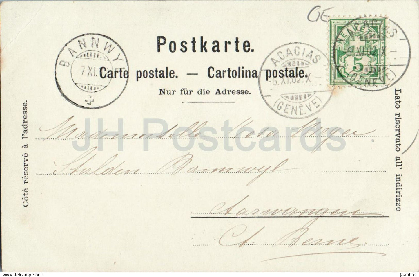 Geneve - Geneva Pont du Mont-Blanc - panorama - river Rhone and mountains - old postcard - 1902 - Switzerland - used