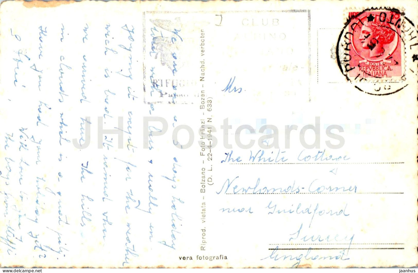 Bolzano m. 262 verso le Dolomiti - Bozen Rosengarten - Alps - mountains - old postcard - 1950s - Italy - used