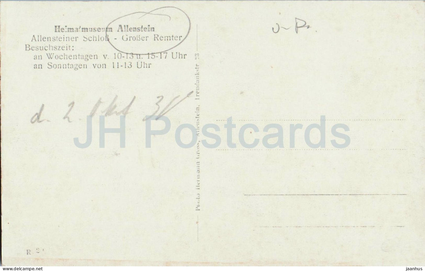 Allenstein - Heimatmuseum - Schloss - Grosser Remter - château - intérieur - carte postale ancienne - Pologne - utilisé