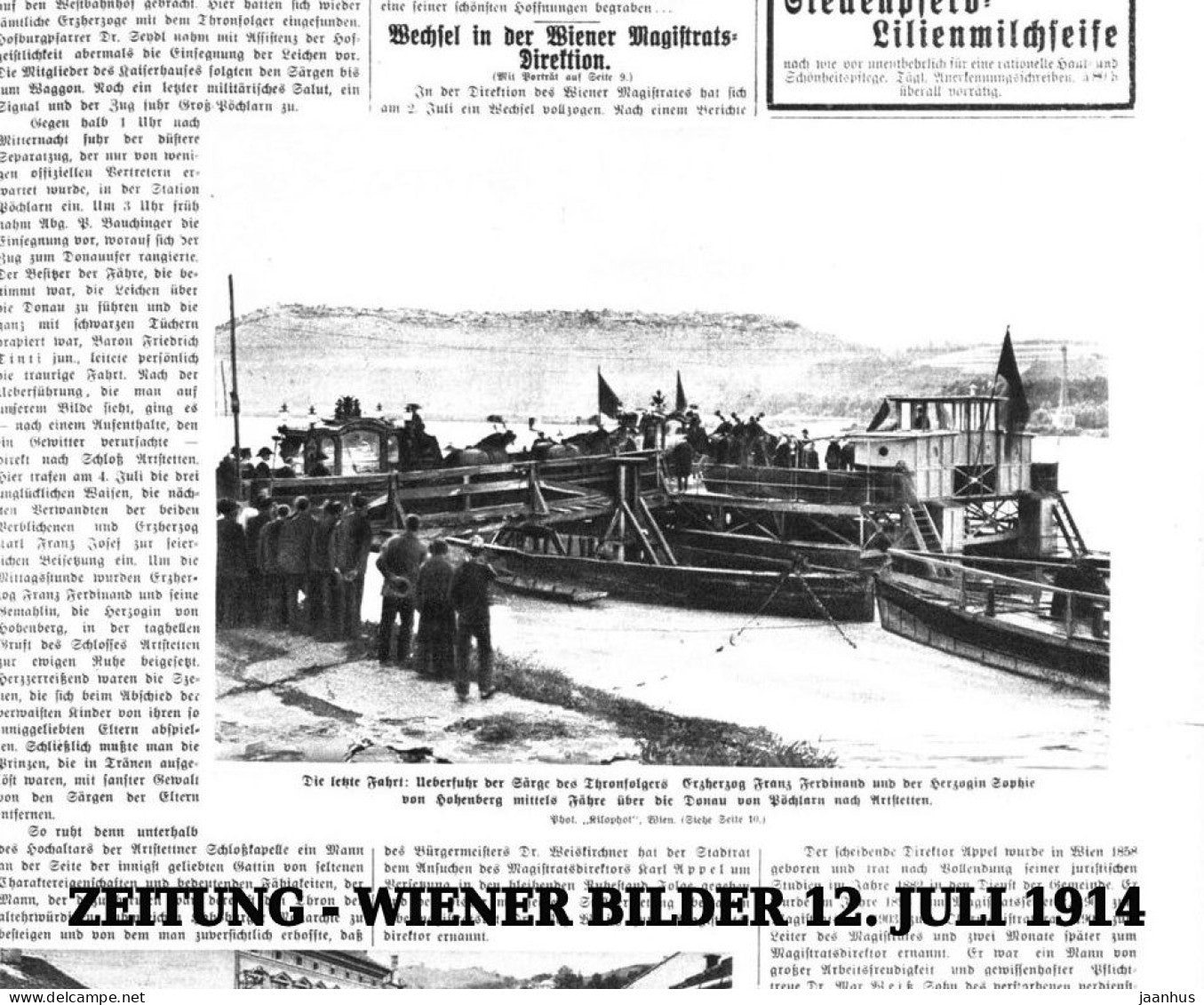 Pöchlarn Überfahrt des Trauerkondukts Franz Ferdinand funeral transport RARE! old postcard - 09.07.1914 - Austria - used