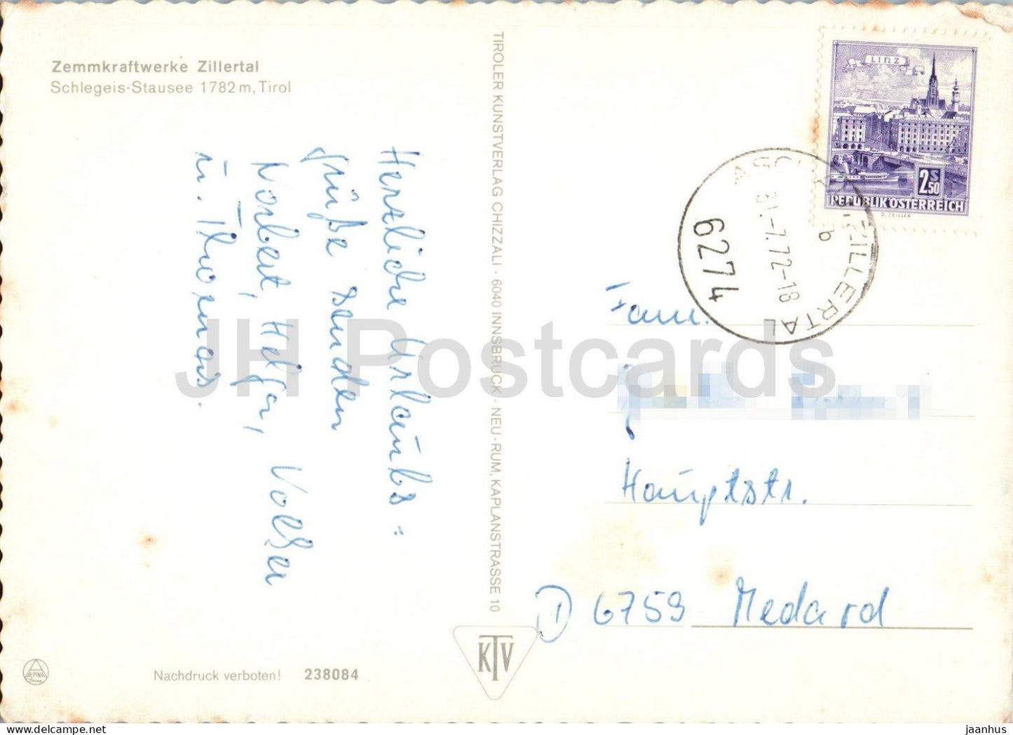 Zemmkraftwerke Zillertal - Schlegeis Stausee 1782 m - Wasserkraftwerk Zemm - Staumauer - 239084 - 1972 - Österreich - gebraucht