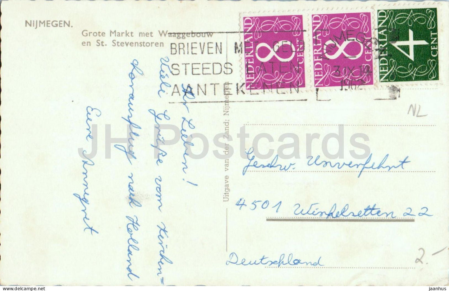 Nijmegen Grote Markt met Waaggebouw en St. Stevenstoren - market square - tower square - 1962 - Netherlands - used