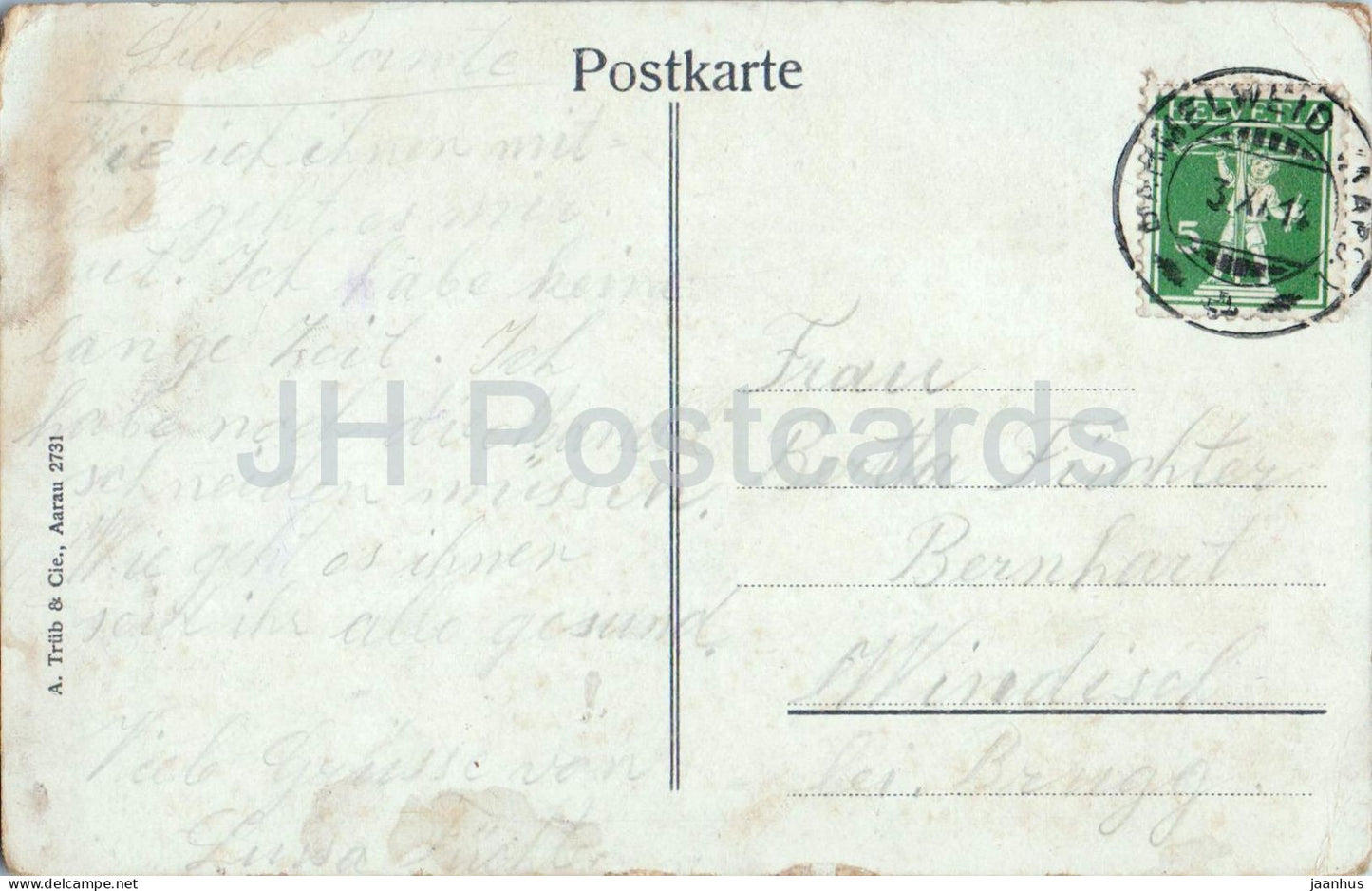 Argovie - Heilsstatte Barmelweid bei Aarau - Sanatorium - station thermale - carte postale ancienne - 1914 - Suisse - utilisé