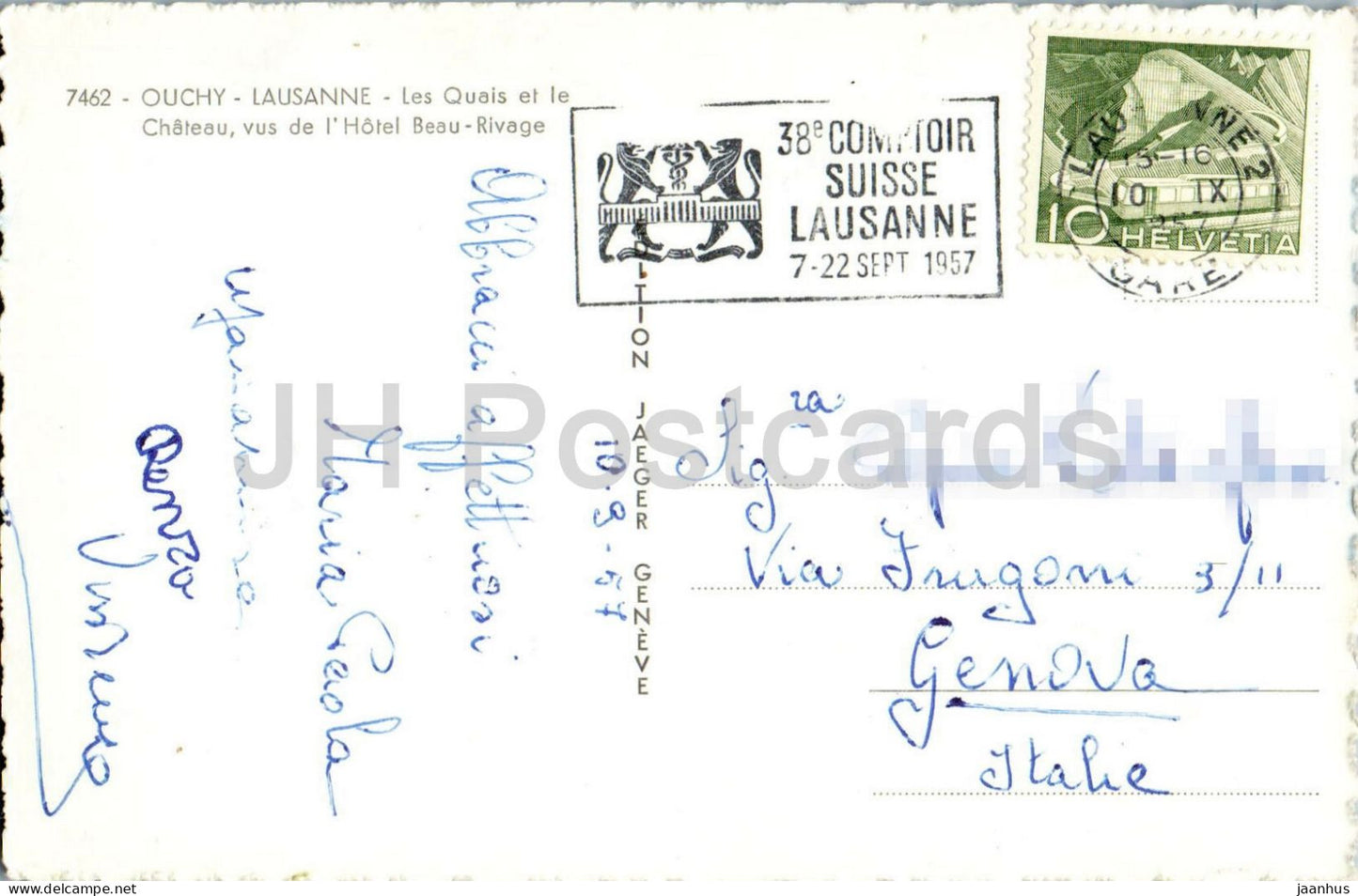 Ouchy Lausanne Les Quais et le Chateau vus de l’Hotel Beau Rivage - 7462 - old postcard - 1957 - Switzerland - used