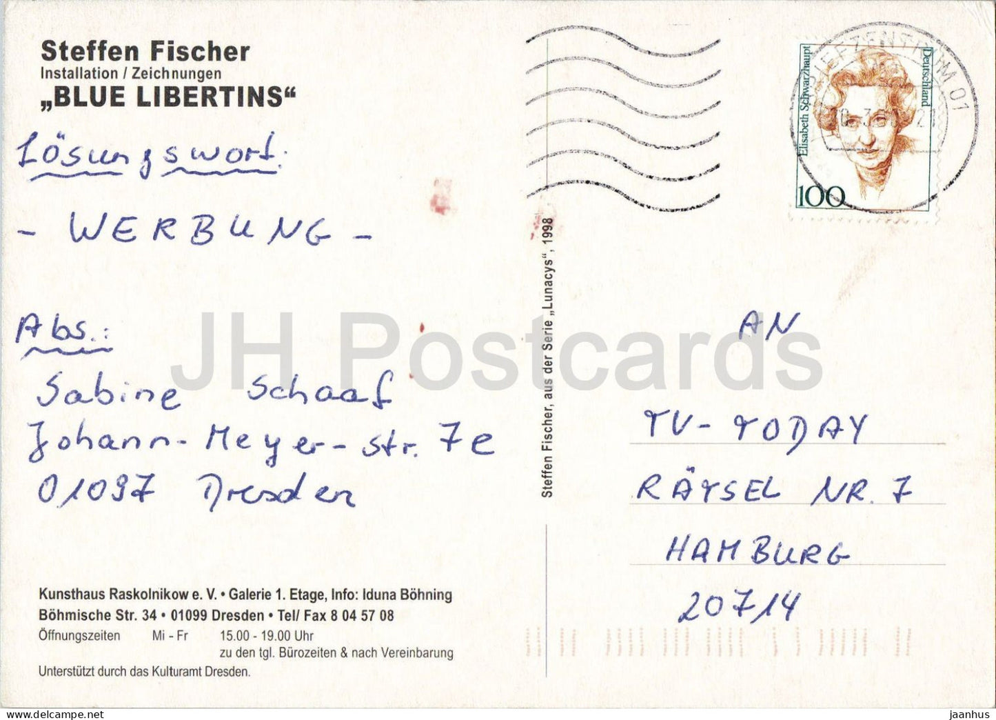 drawing painting by Steffen Fischer - Blue Libertins - German art - 1998 - Germany - used