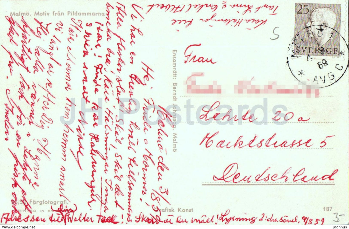 Malmö - Motiv från Pildammarna - See - Schwäne - 187 - alte Postkarte - 1959 - Schweden - gebraucht