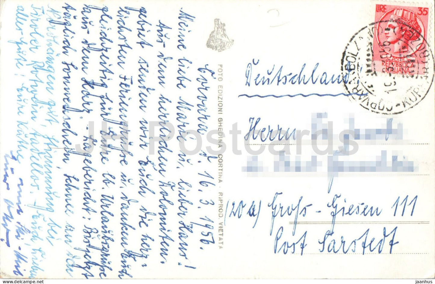 Val Badia - Corvara 1558 - Sass Songher 2667 1 Dolomiten Alpen - Berge - 35-011 - alte Postkarte - 1956 - Italien - gebraucht
