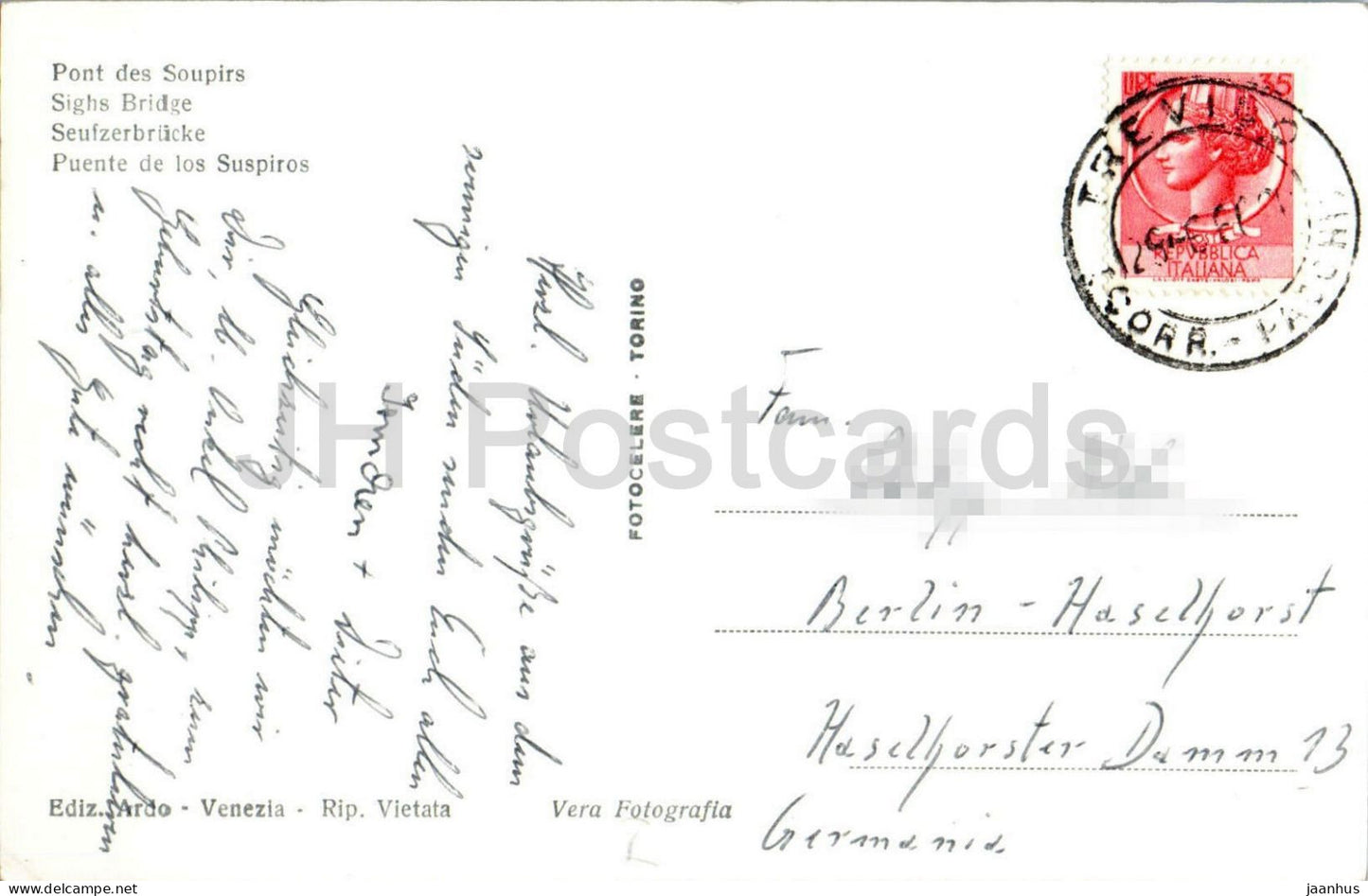 Venice - Venezia - Ponte dei Sospiri - Bridge of Sighs - bridge - canal - gondolas - boat - 176 - 1960 - Italy - used