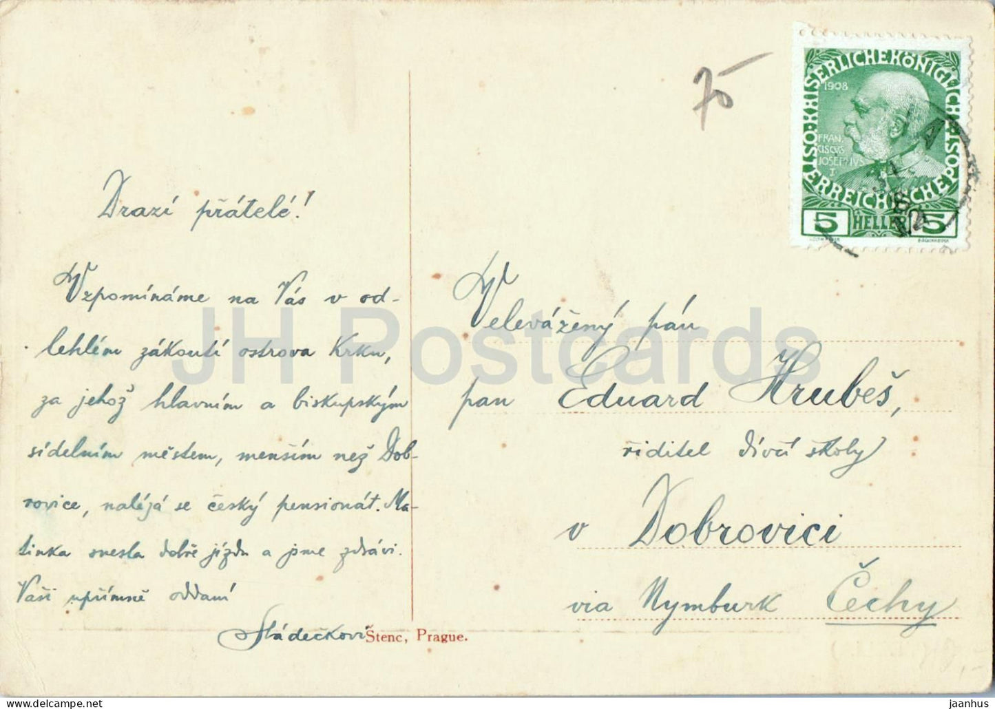 Krk - Veglia - Harbour with boats - island view - boat - Stenc - 1912 - old postcard - Croatia - used