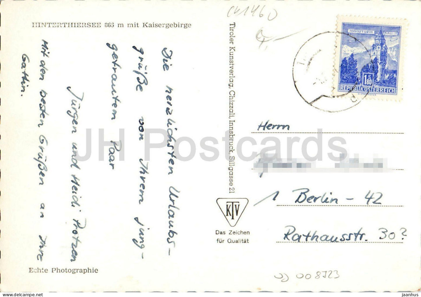 Hinterthiersee 866 m mit Kaisergebirge - Berge - Alpenlandschaft - 1900 - alte Postkarte - Österreich - gebraucht