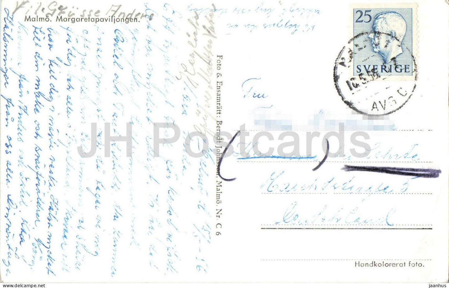 Malmö - Margaretapaviljongen - handkoloriertes Foto - alte Postkarte - 1956 - Schweden - gebraucht