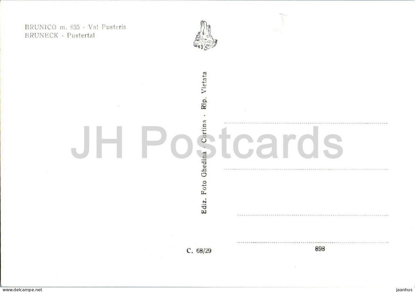 Bruneck 835 m - Pustertal - Bruneck - Pustertaler Straße - Denkmal - Stadtleben - Auto - alte Postkarte - Italien - unbenutzt