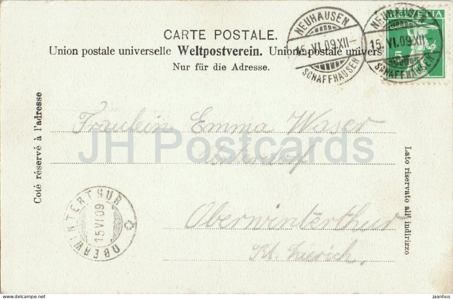 Rheinfall - waterfall - bridge - panoramic view - 6308 - old postcard - 1909 - Switzerland - used