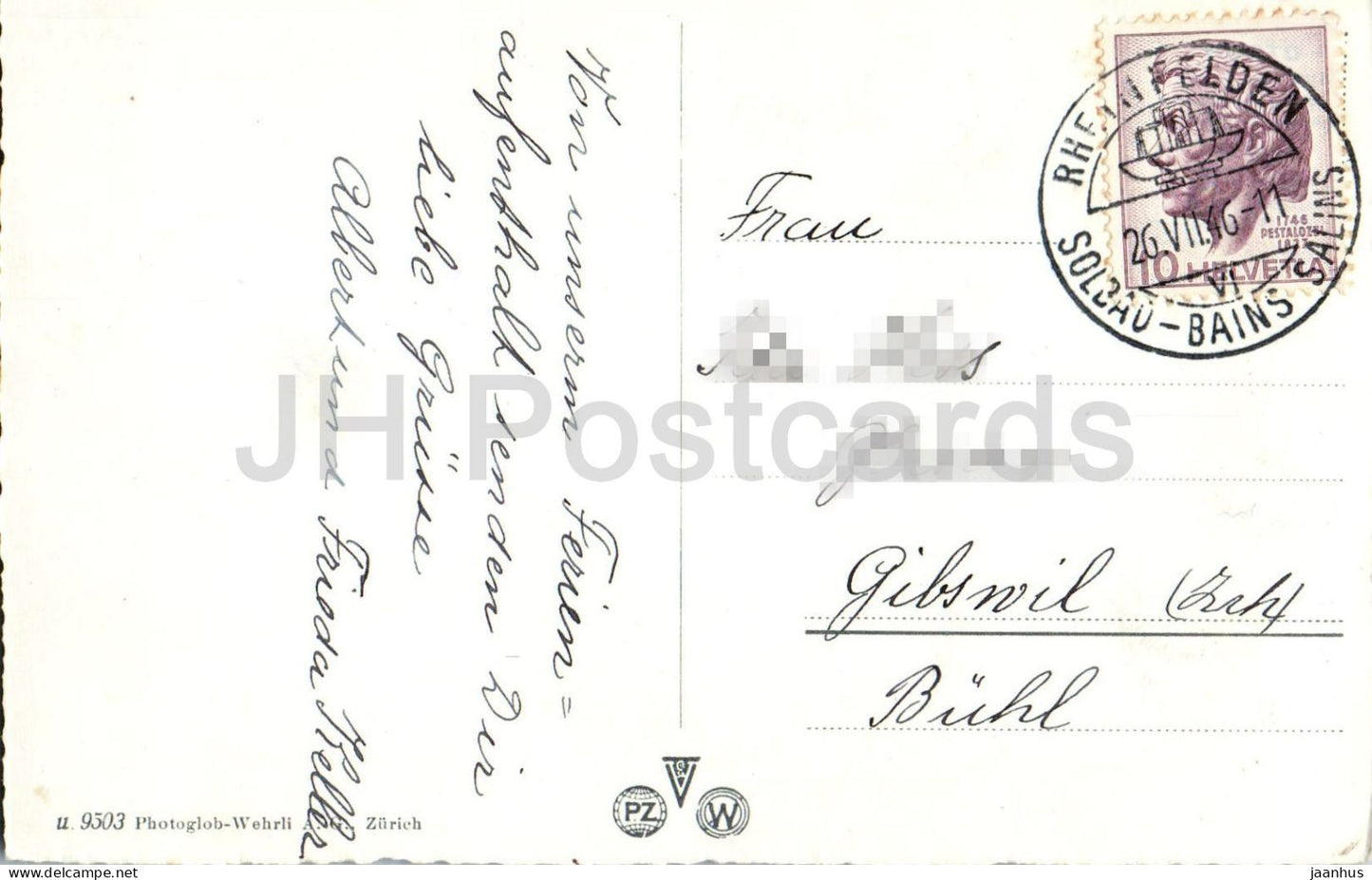 Rheinfelden - town river bridge old town panorama - mountains - 9503 - old postcard - 1946 - Switzerland - used