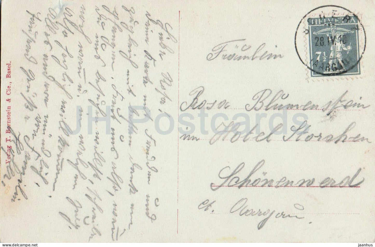 Gruss aus Burrenlauf - Schinznach-Bad Schulhaus - Gasthof zum Rossli - school - old postcard - 1918 - Switzerland - used