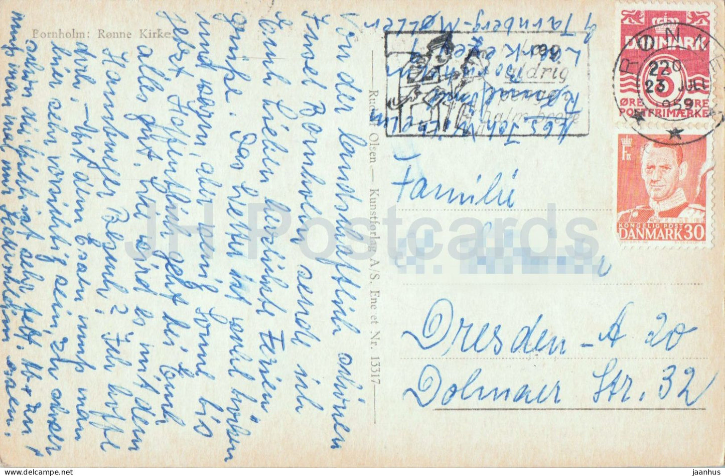 Bornholm - Rønne Kirke - Hafenansicht mit Kirche - alte Postkarte - 1959 - Dänemark - gebraucht