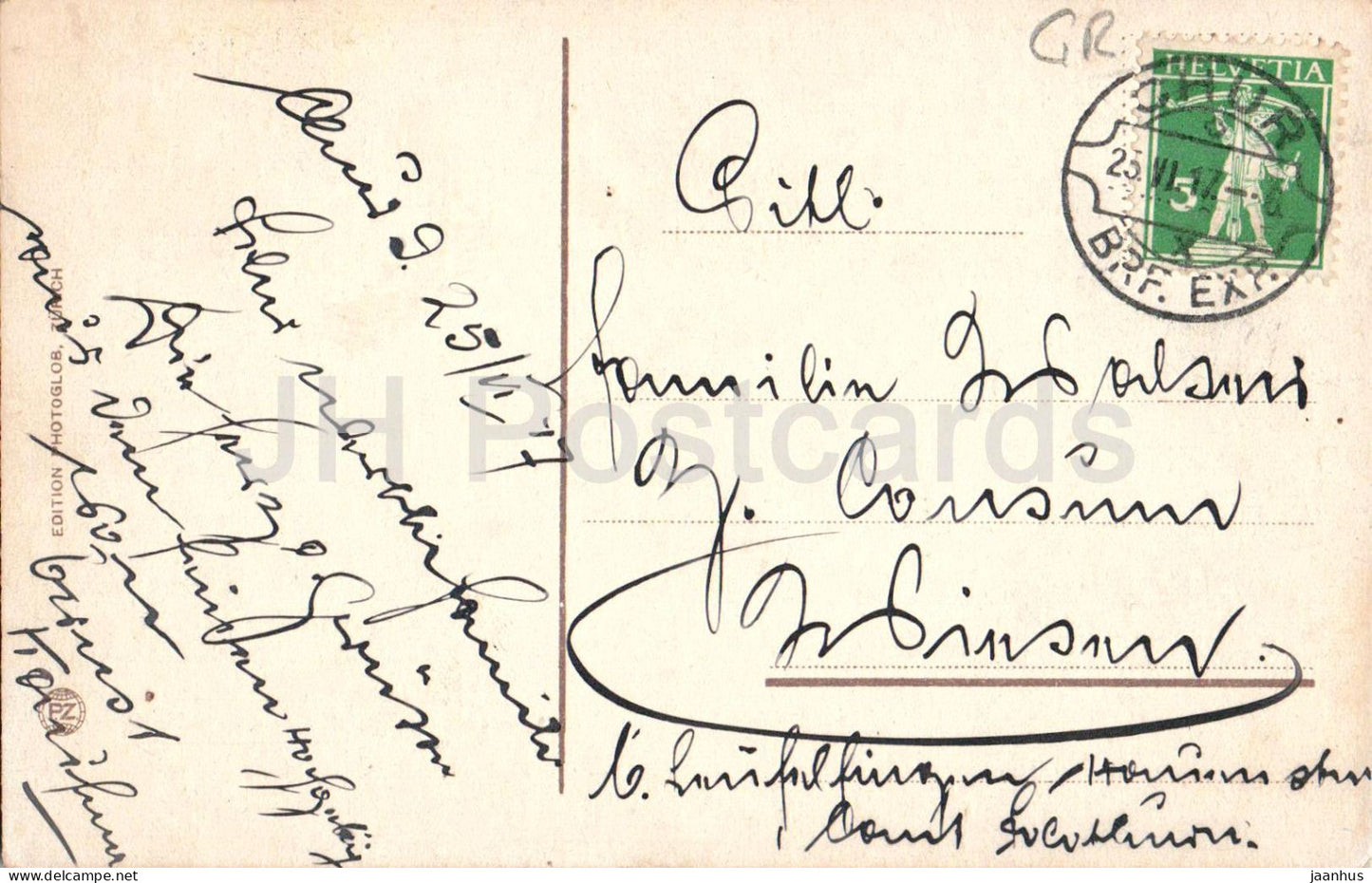 Arosa - Obersee 1740 m - lake - mountains - panorama - alpine village - 5849 - old postcard - 1917 - Switzerland - used