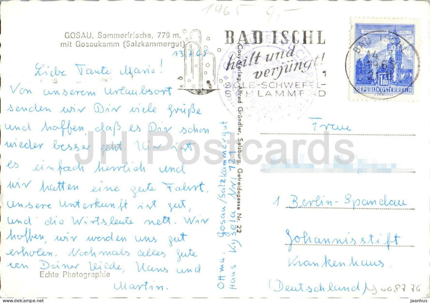 Gosau Sommerfrische 779 m mit Gosaukamm Salzkammergut - Dorf - Berge - 360 - 1965 - Österreich - gebraucht