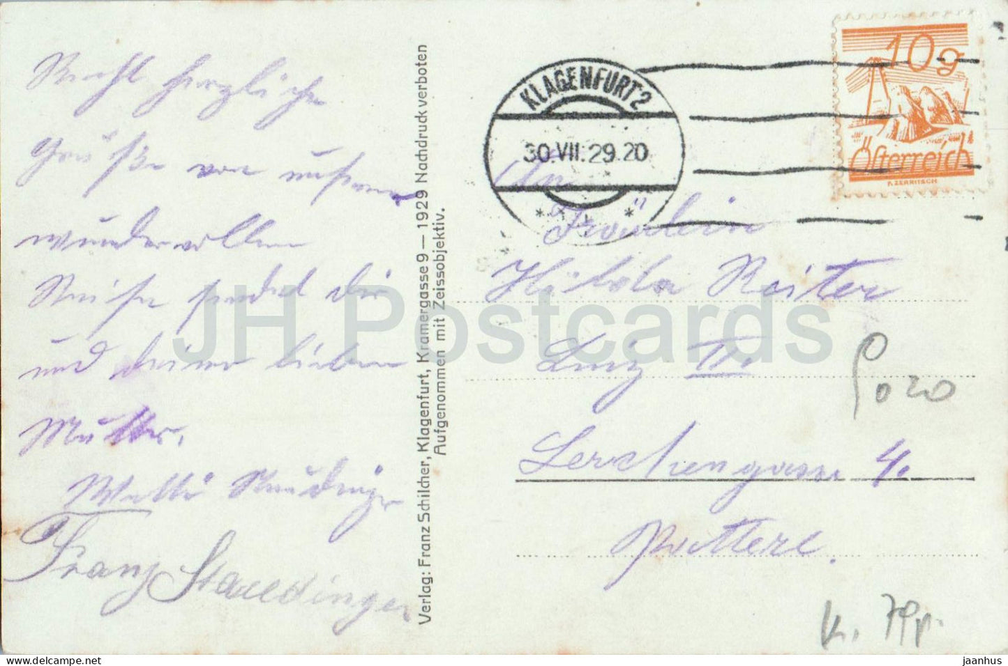 Maria Loretto am Worthersee mit Klagenfurt - 1686 - carte postale ancienne - 1929 - Autriche - inutilisée