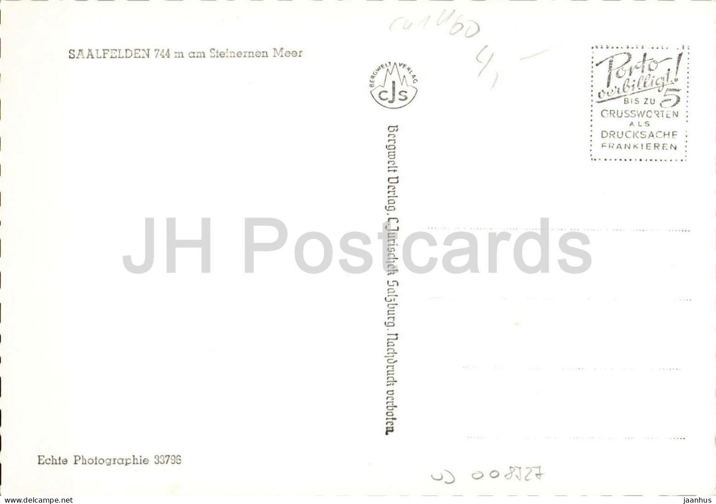 Saalfelden 744 m am Steinernen Meer - 33796 - Stadt - Berge - Panorama - alte Postkarte - Österreich - unbenutzt