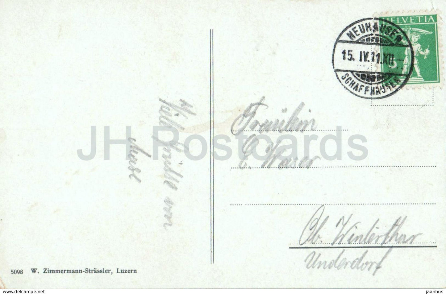 Chutes du Rhin - vue sur la cascade avec château et pont ferroviaire - 5098 - carte postale ancienne - 1911 - Suisse - d'occasion