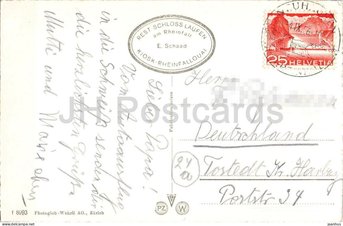 Der Rheinfall - waterfall - 8993 - old postcard - 1956 - Switzerland - used