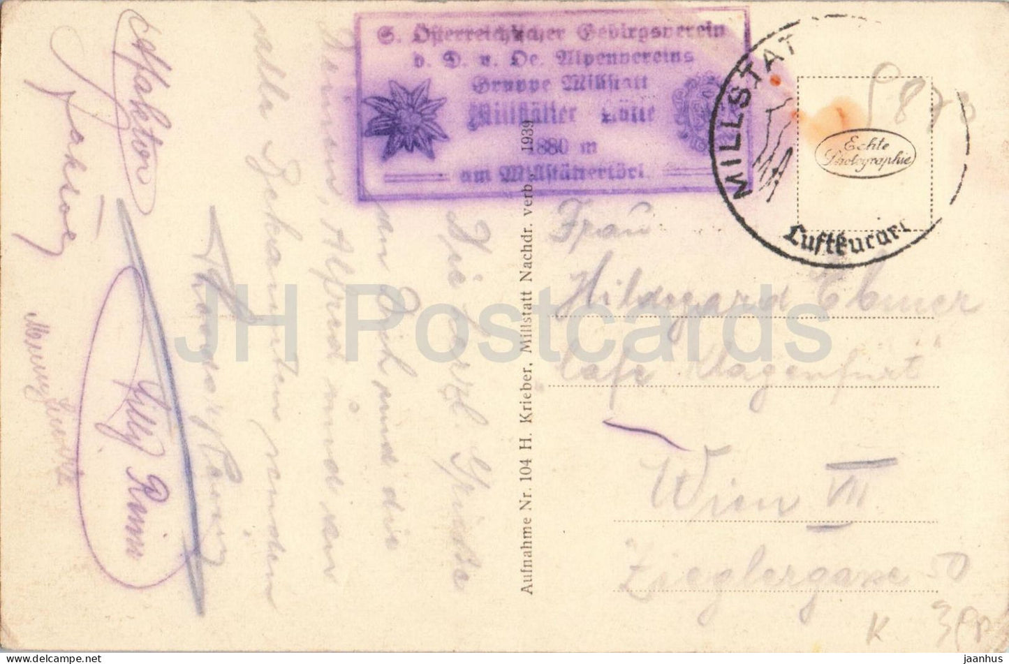 Millstätterhütte a. Torl mit Fernsicht nach Suden - 104 - carte postale ancienne - 1939 - Autriche - utilisé