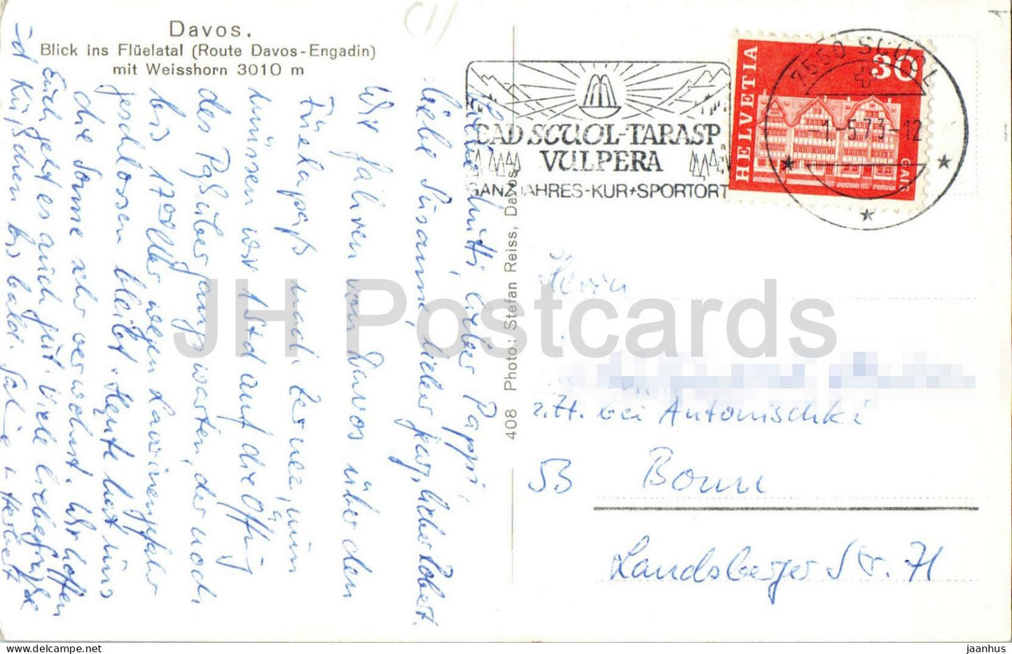Davos - Blick ins Fluelatal Route Davos Engadin mit Weisshorn 3010 m - Alps mountains - 408 - 1973 - Switzerland - used