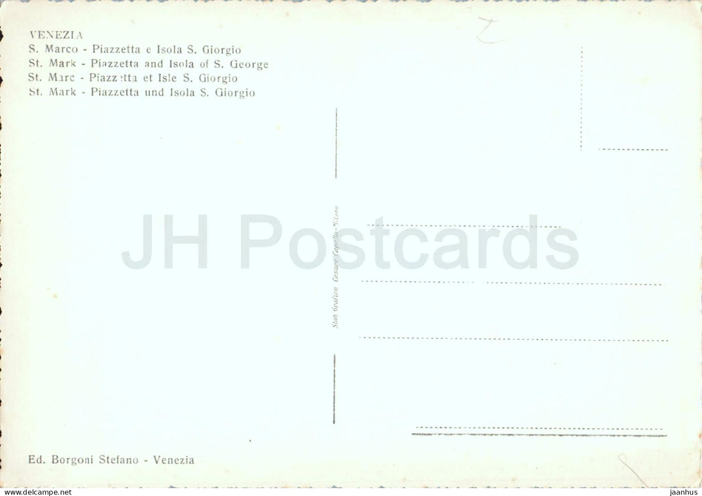 Venezia - Venedig - S. Marco - Piazzetta und Insel S. Giorgio - Piazzetta Insel Heiliger Georg - alte Postkarte - Italien - unbenutzt