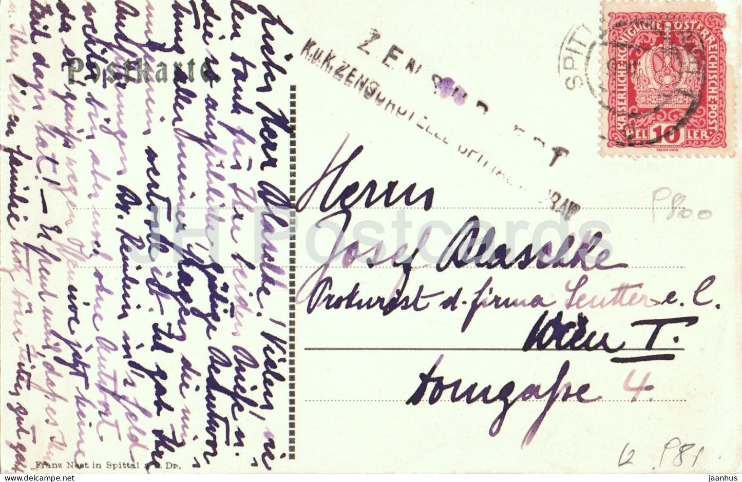 Spittal a. d. Drau - Innenhof mit Arkaden - Schloss - castle - courtyard - old postcard - 1916 - Austria - used