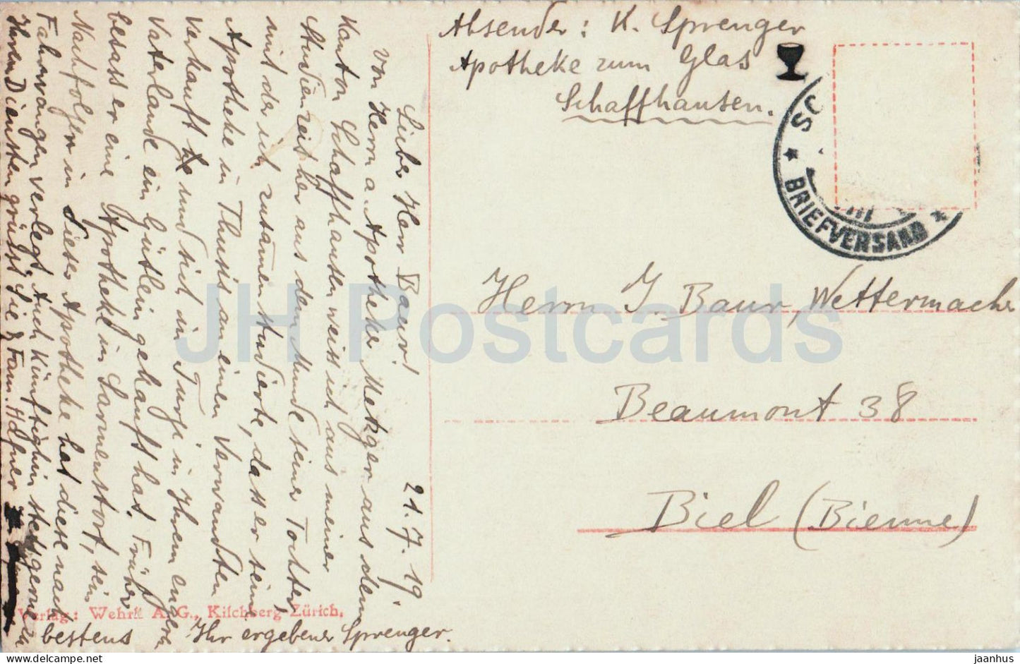 Der Rheinfall - cascade - rivière - château - nature - 4972 - carte postale ancienne - 1919 - Suisse - utilisé