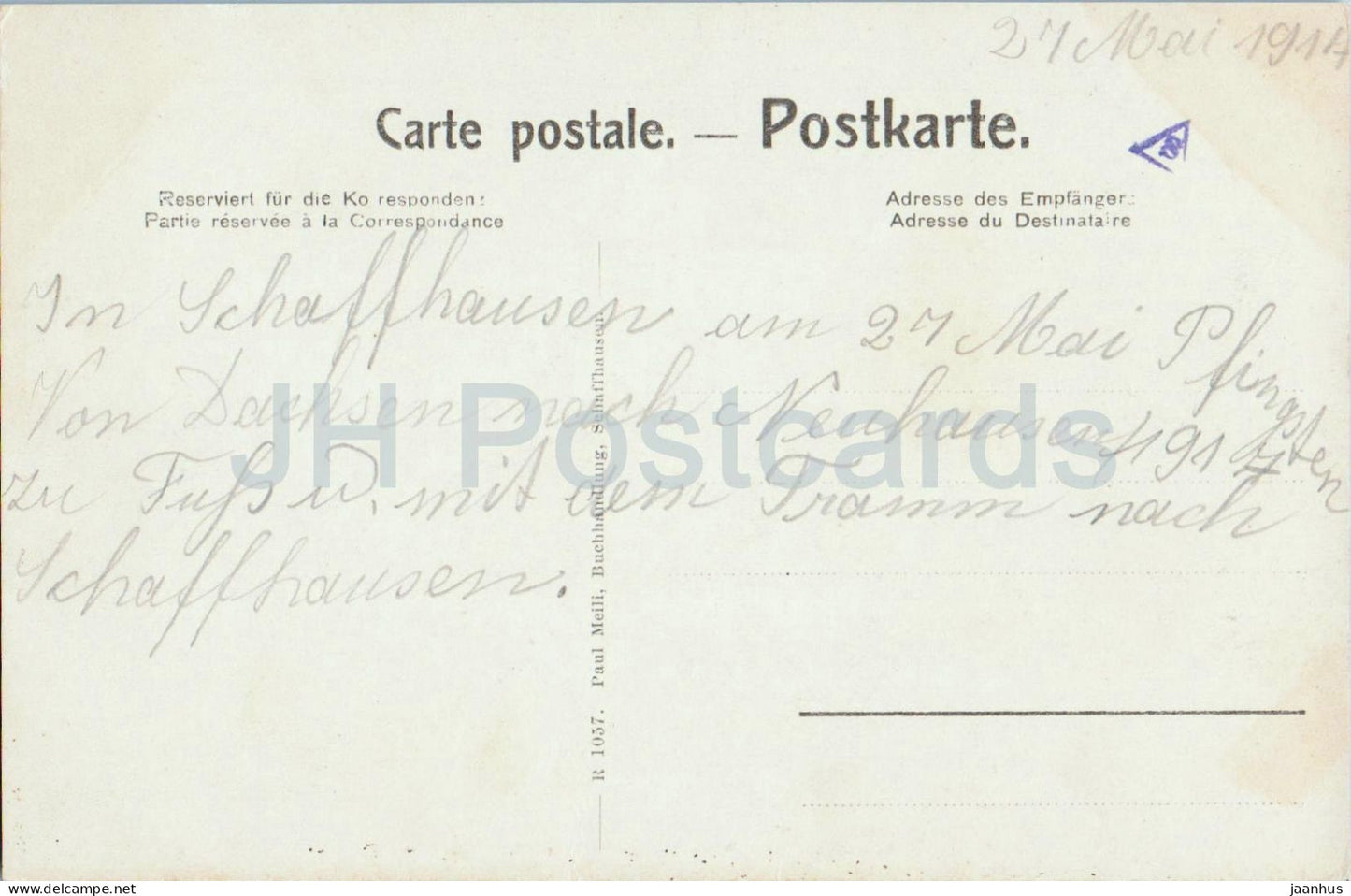 Rheinfall mit den Alpen - waterfall - 1035 - old postcard - 1914 - Switzerland - used