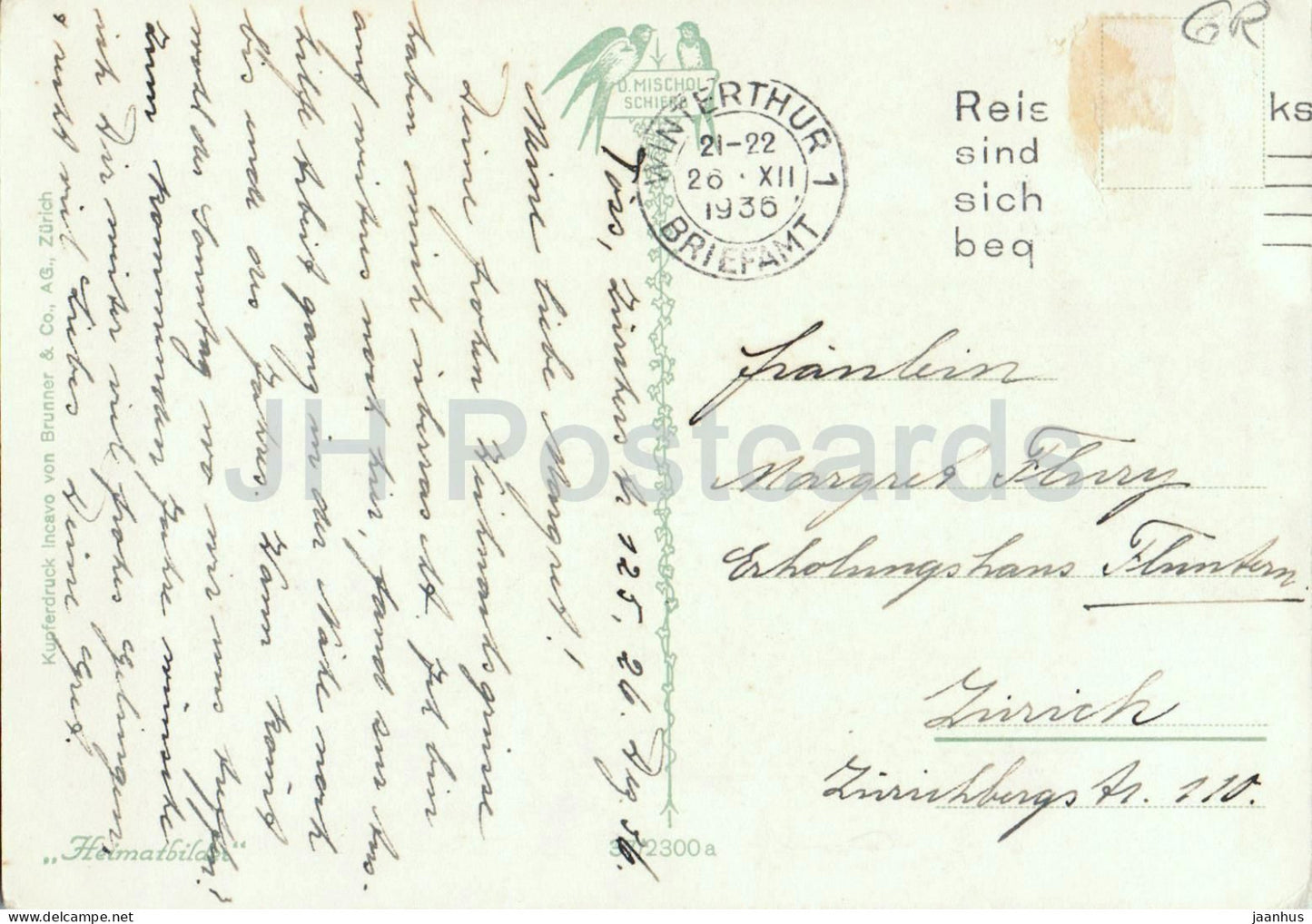 Lenzerheide - Winterlandschaft - Hutte und Bergpanorama - Heimatbilder - hut - old postcard - 1936 - Switzerland - used