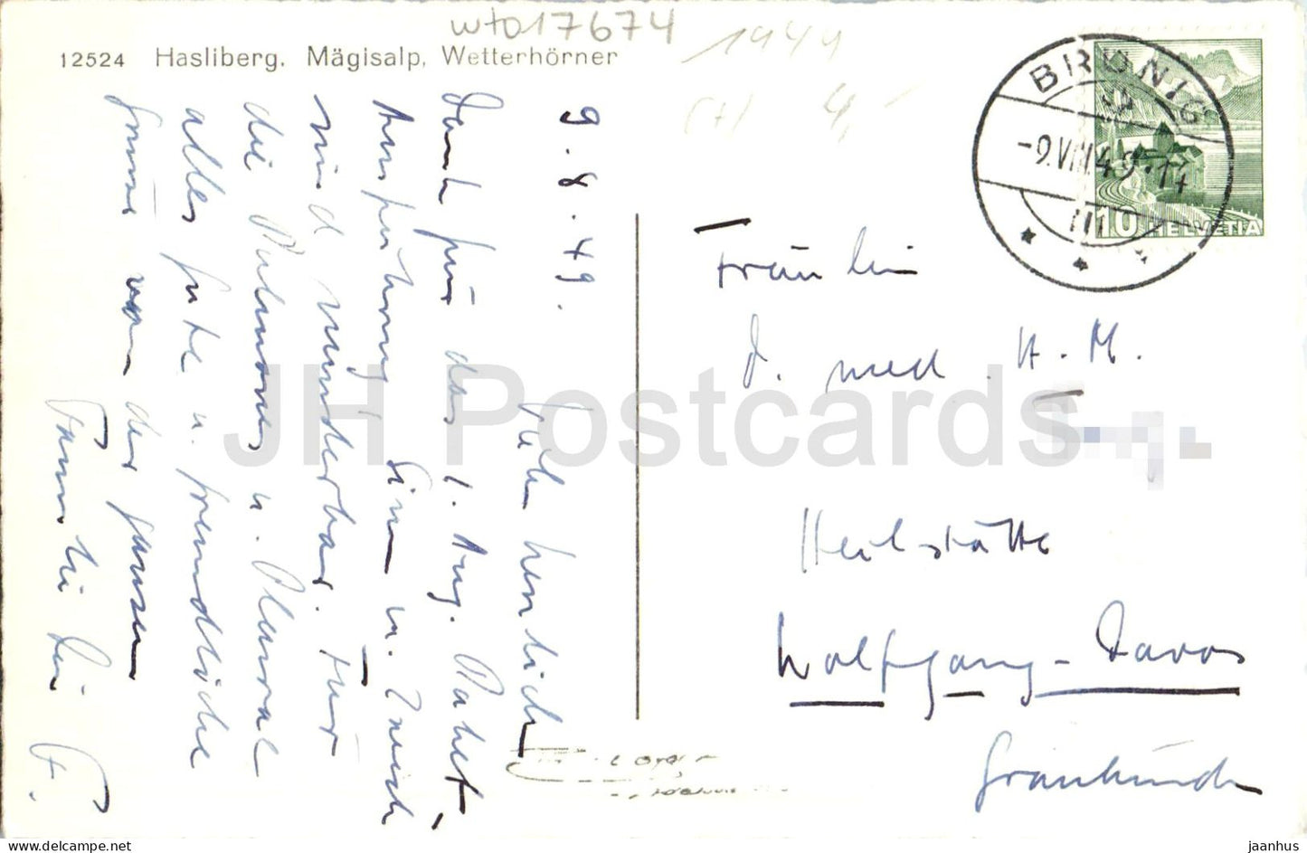 Hasliberg Magisalp Wetterhorner - mountains - Alps - 12524 - old postcard - 1949 - Switzerland - used